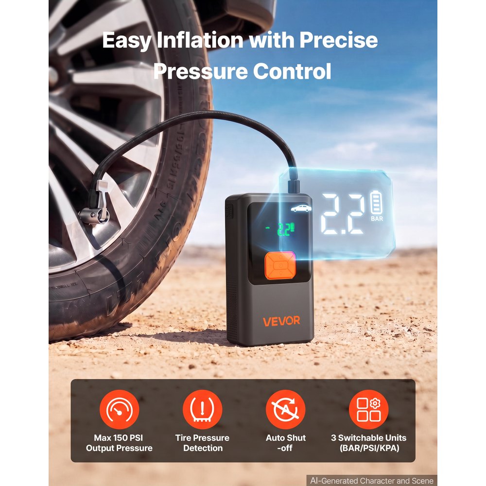 4000A Portable Car Jump Starter with 150 PSI Air Compressor, 12000mAh Power Bank & LED Flashlight