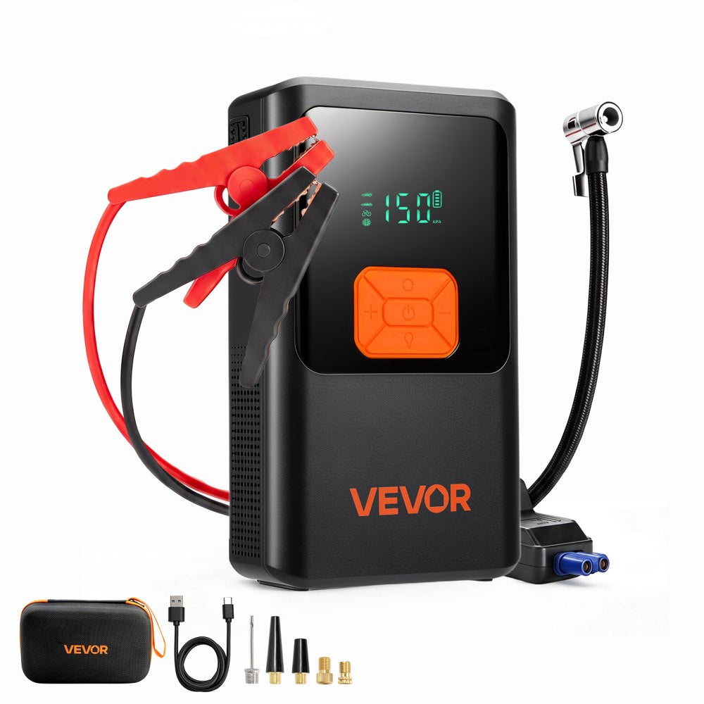 4000A Portable Car Jump Starter with 150 PSI Air Compressor, 12000mAh Power Bank & LED Flashlight