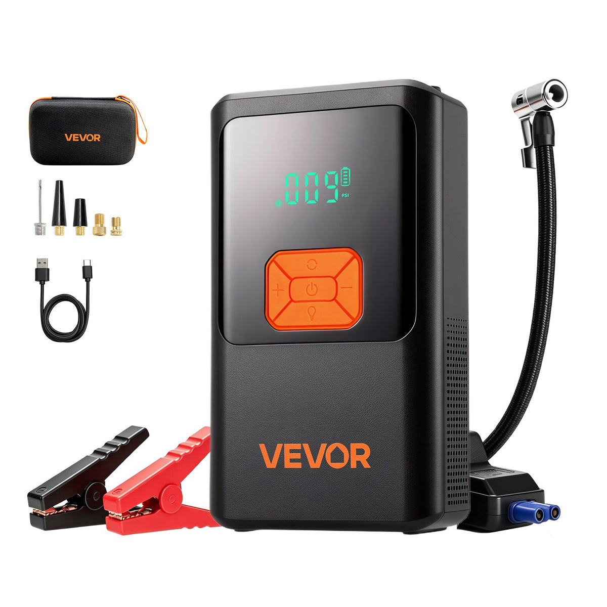 4000A Portable Car Jump Starter with 150 PSI Air Compressor, 12000mAh Power Bank & LED Flashlight