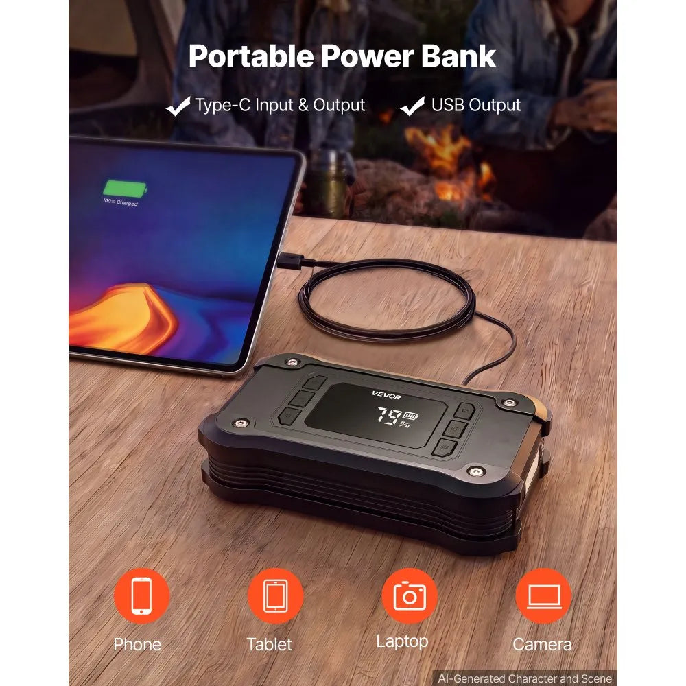 8000A Portable Car Jump Starter with 150 PSI Air Compressor, 16000mAh Power Bank & LED Flashlight