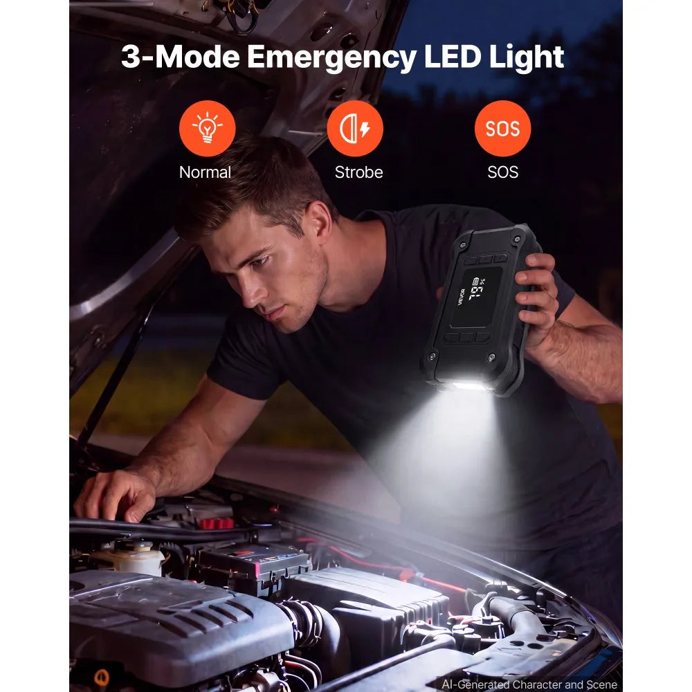 8000A Portable Car Jump Starter with 150 PSI Air Compressor, 16000mAh Power Bank & LED Flashlight