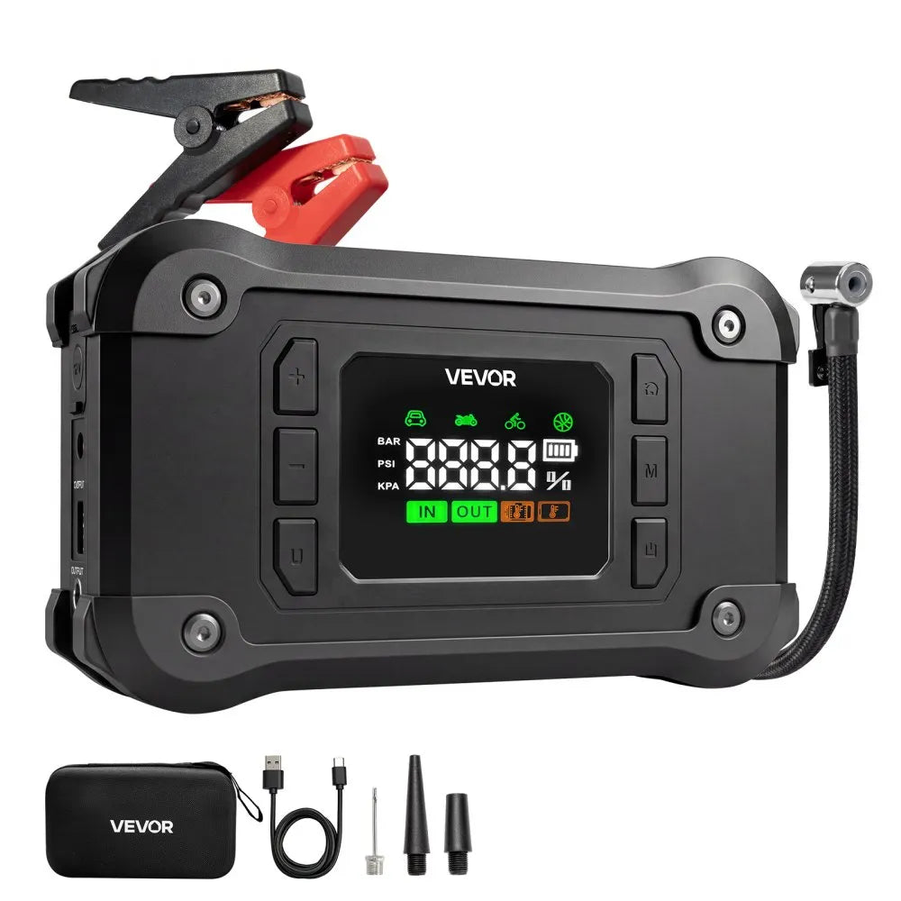 8000A Portable Car Jump Starter with 150 PSI Air Compressor, 16000mAh Power Bank & LED Flashlight