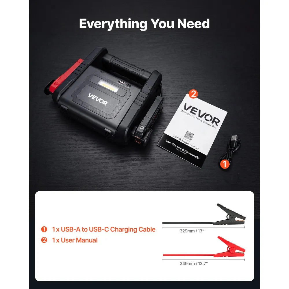 6000A Portable Car Jump Starter, 24000mAh Battery Booster with USB Power Bank & 3-Mode LED Flashlight
