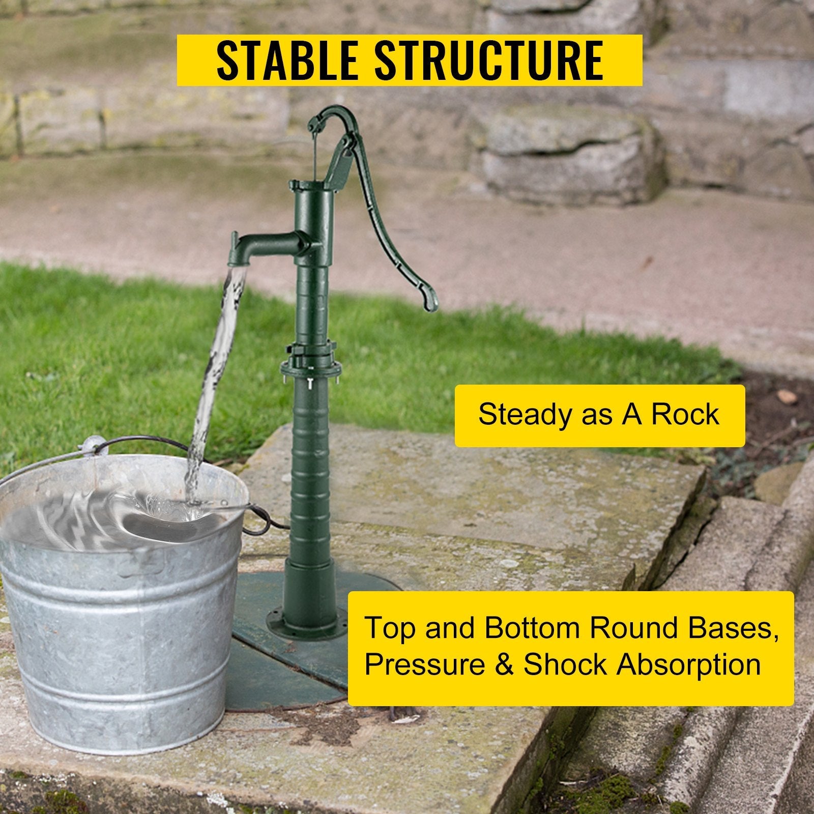 VEVOR Antique Hand Water Pump Stand Pitcher Pump Stand Cast Iron Well Pump Stand w/Pre-set 0.5" Holes for Easy Installation Old Fashion Pitcher Hand Pump Stand for Home Yard Pond Garden Outdoors Gree