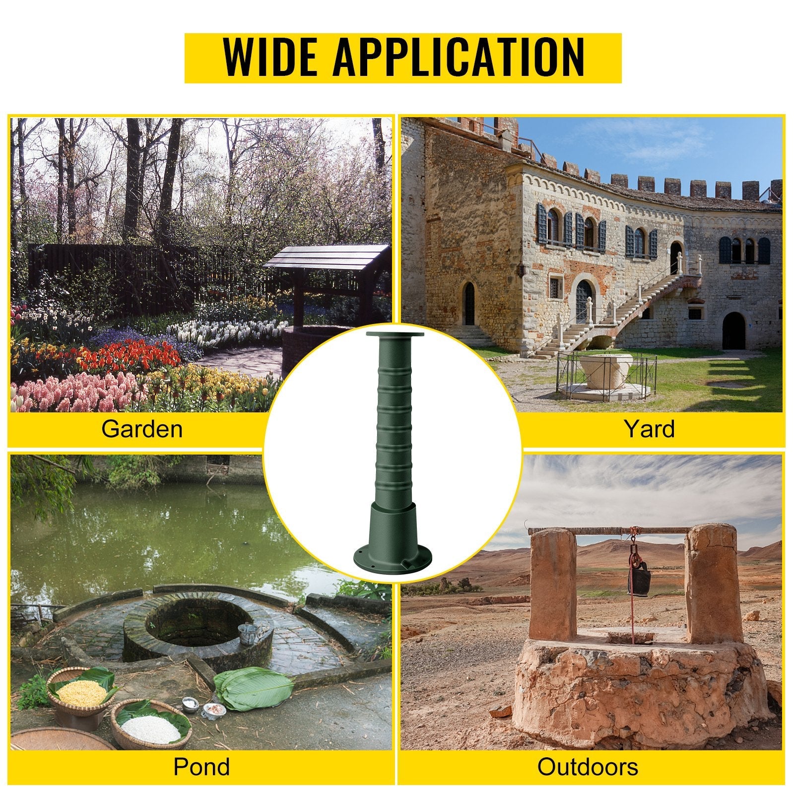 VEVOR Antique Hand Water Pump Stand Pitcher Pump Stand Cast Iron Well Pump Stand w/Pre-set 0.5" Holes for Easy Installation Old Fashion Pitcher Hand Pump Stand for Home Yard Pond Garden Outdoors Gree