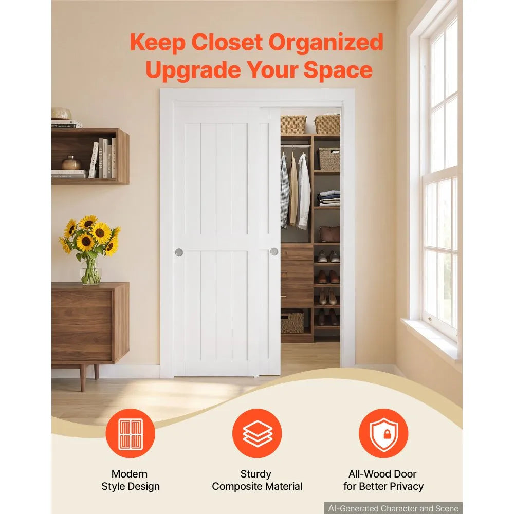 48" x 80" 2-Panel Sliding Closet Door – All-Wood Bypass Barn Door with Hardware Track Kit