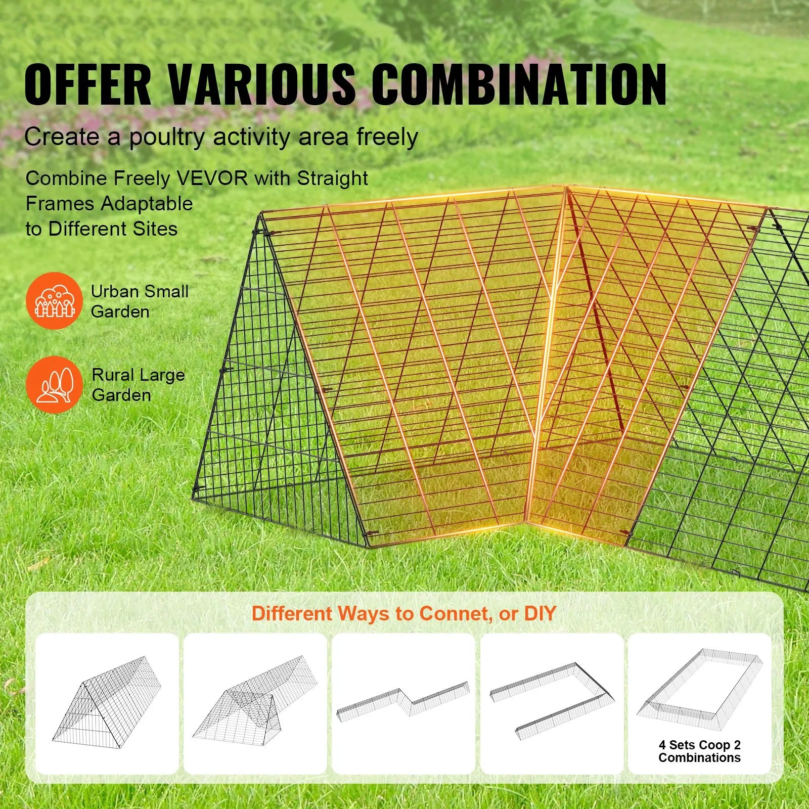 VEVOR Chicken Tunnels, 157.5 x 39.4 x 24.2 inch(LxWxH) Chicken Tunnels for Yard, Portable Chicken Tunnels for Outside with Corner Frames, Chicken Coop Run, Suitable for Chickens, Ducks, Rabbits