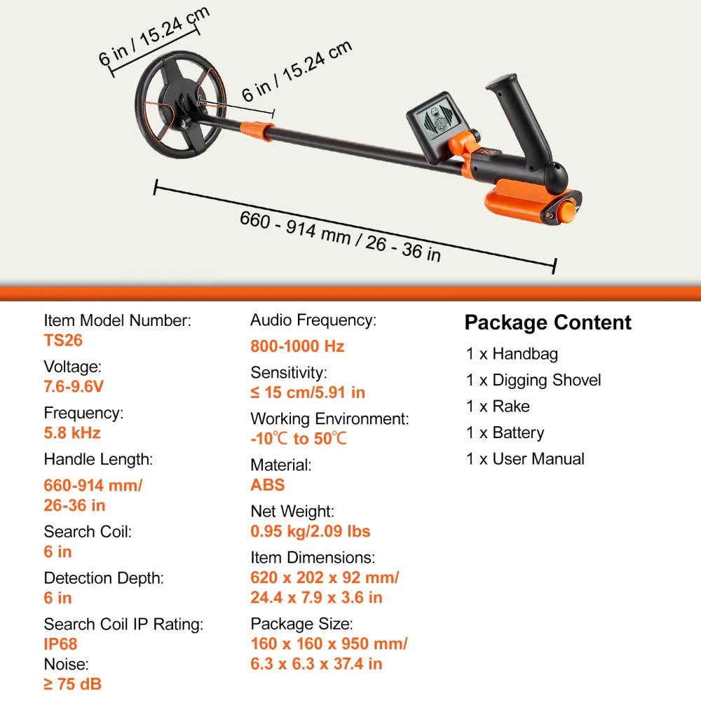 VEVOR Metal Detector for Kids, 6 Inch Waterproof Search Coil with LCD Display, Adjustable 26''-36'' Gold Detector, Lightweight Carbon Fiber Stem for Junior & Youth Detecting Gold Coin Treasure