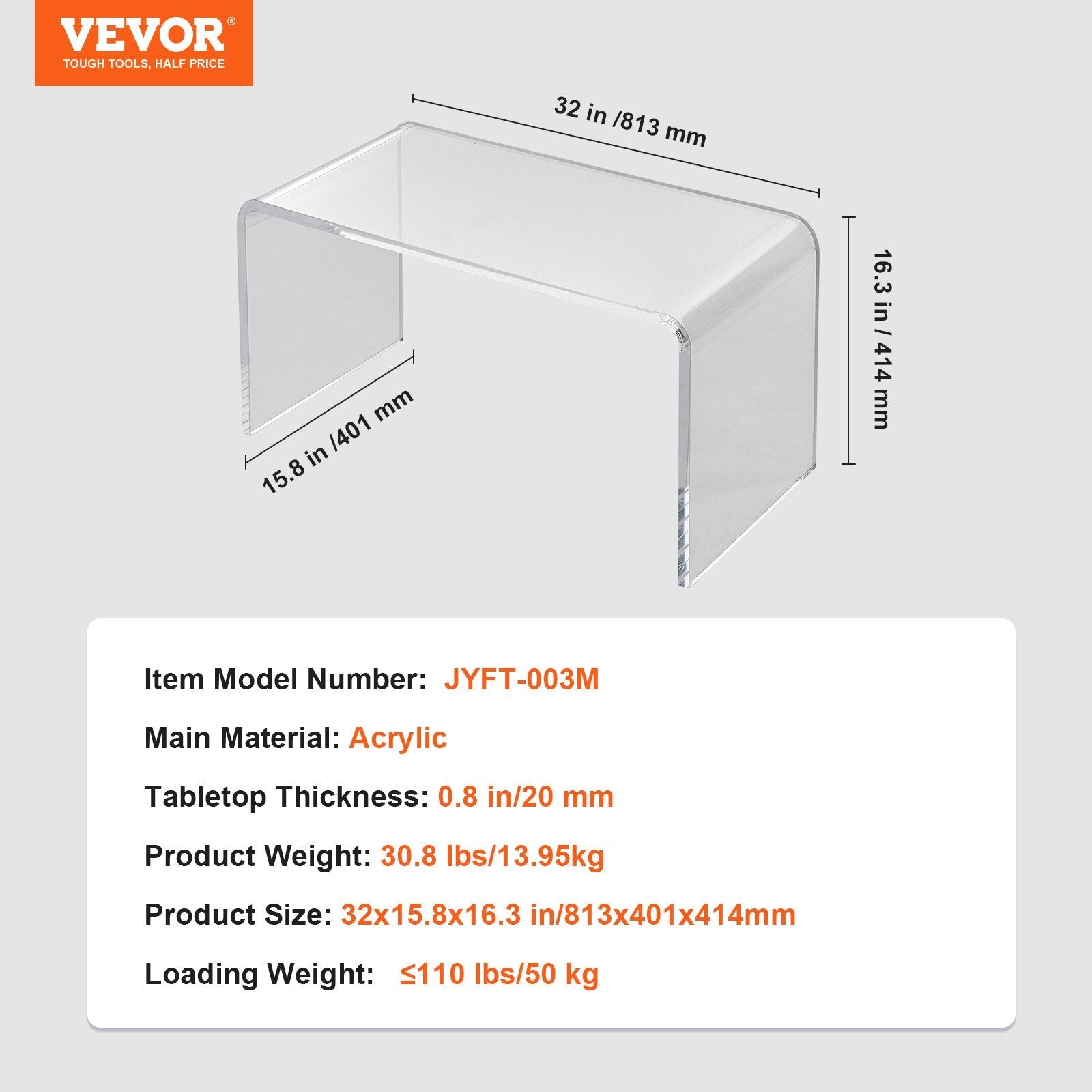 VEVOR Acrylic Coffee Table, C-Shaped Clear Acrylic End Table, 16.3 inch high Transparent Acrylic Side Table, for Coffee, Drink, Food, Snack used in Living Room, Courtyard, Terrace