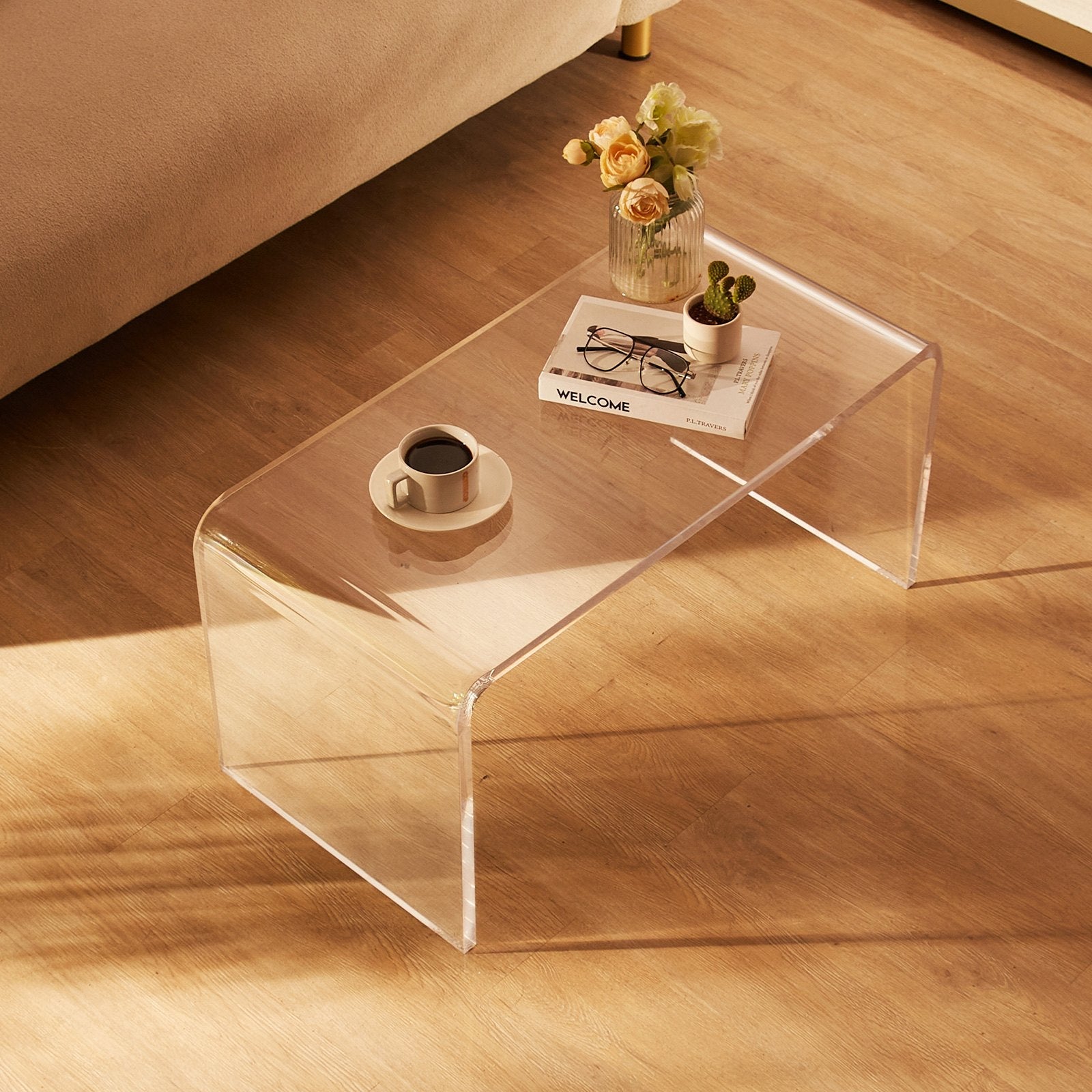 VEVOR Acrylic Coffee Table, C-Shaped Clear Acrylic End Table, 16.3 inch high Transparent Acrylic Side Table, for Coffee, Drink, Food, Snack used in Living Room, Courtyard, Terrace