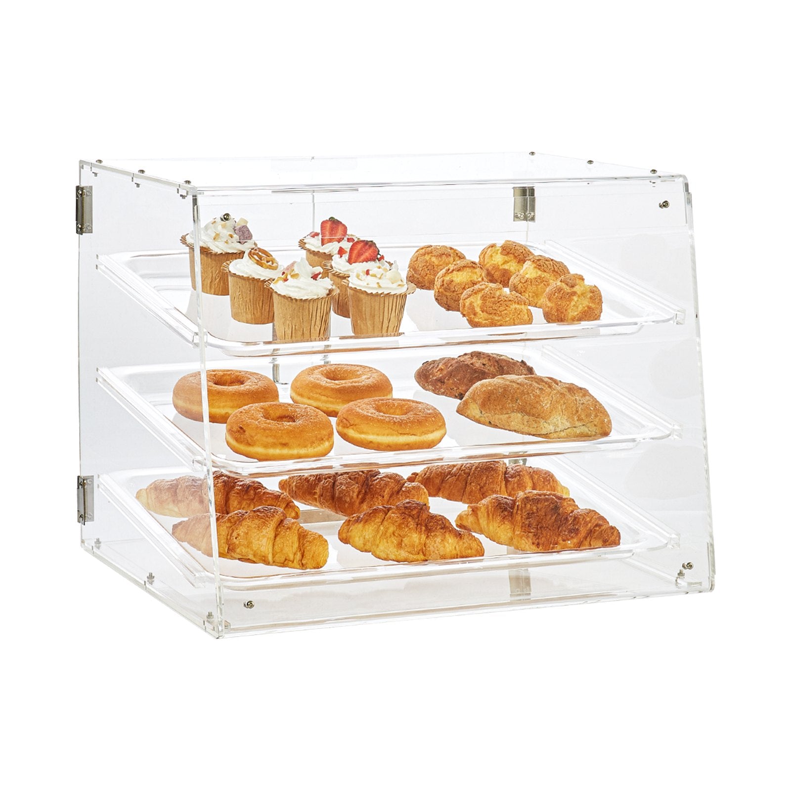VEVOR Pastry Display Case, 3-Tier Commercial Countertop Bakery Display Case, Acrylic Display Box with Rear Door Access & Removable Shelves, Keep Fresh for Donut Bagels Cake Cookie, 20.7"x14.2"x16.3"