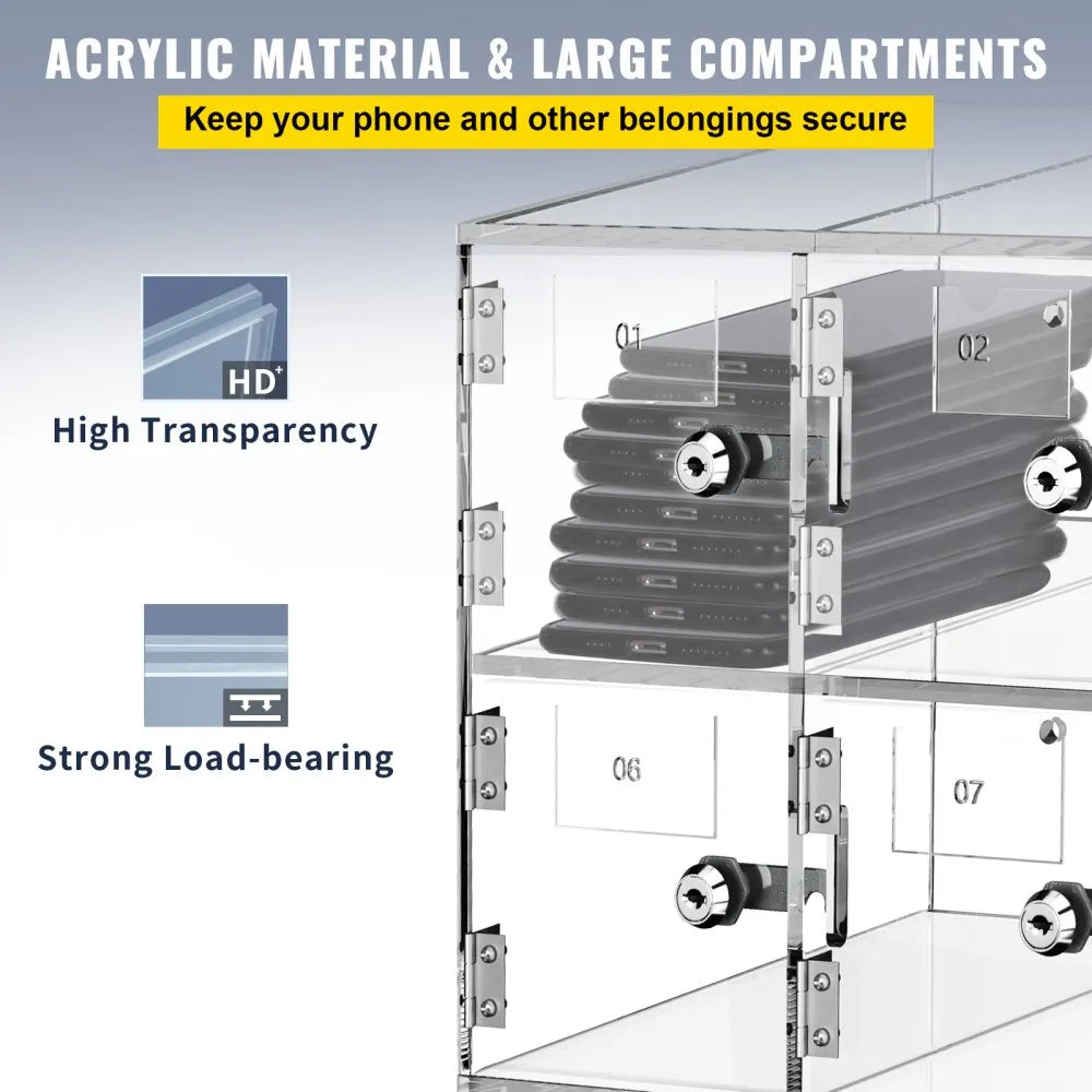 20-Slot Locking Cell Phone Storage Locker, Wall-Mount or Freestanding Acrylic Cabinet with Keys