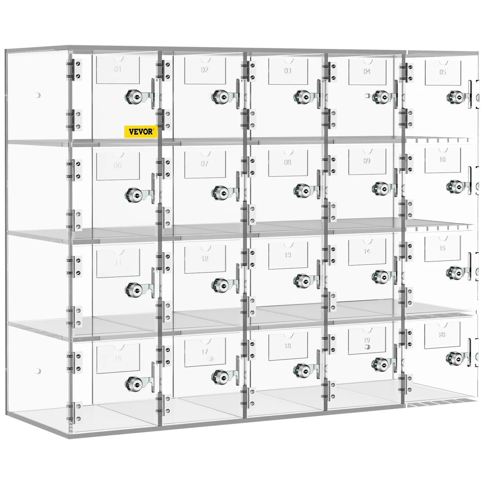 20-Slot Locking Cell Phone Storage Locker, Wall-Mount or Freestanding Acrylic Cabinet with Keys