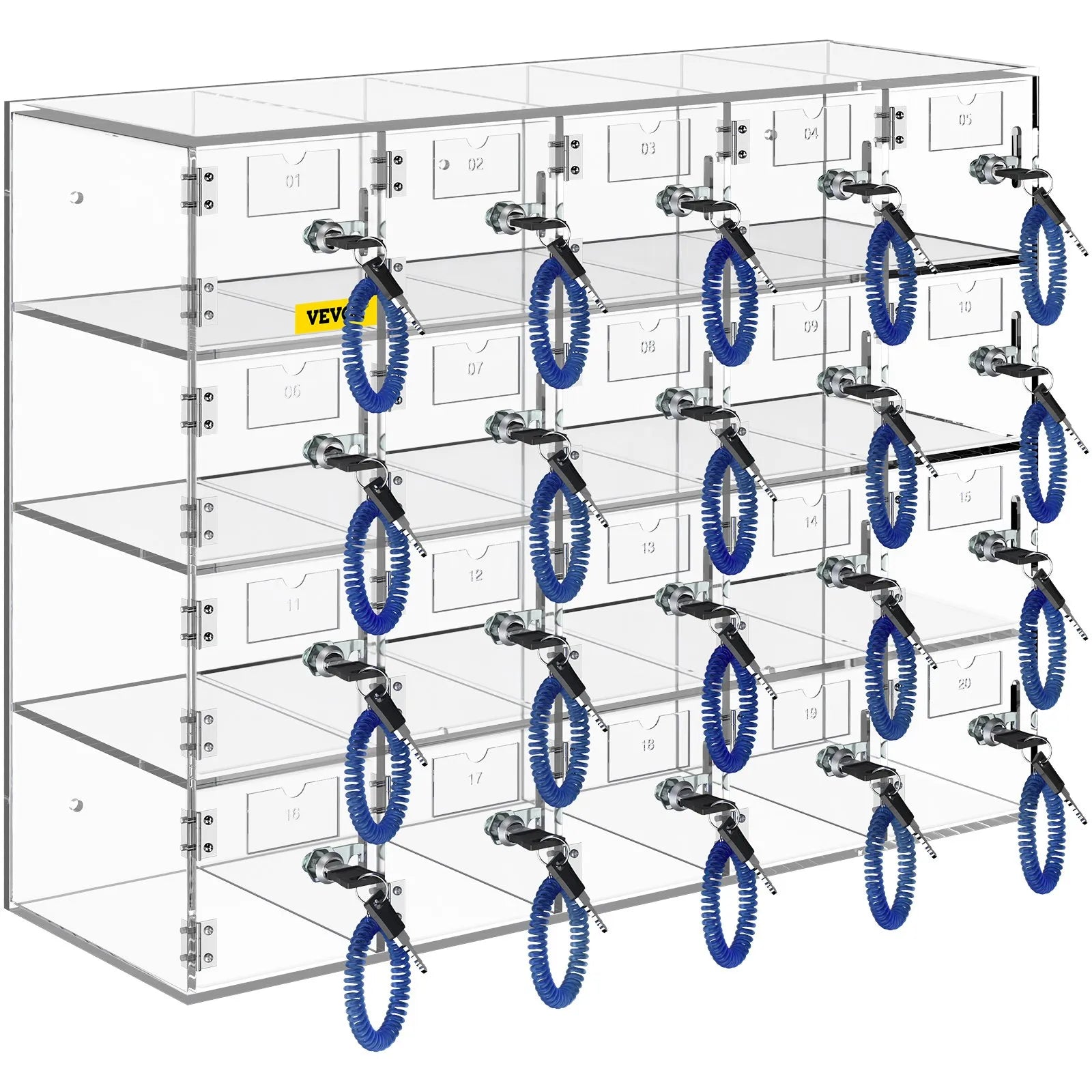 20-Slot Locking Cell Phone Storage Locker, Wall-Mount or Freestanding Acrylic Cabinet with Keys