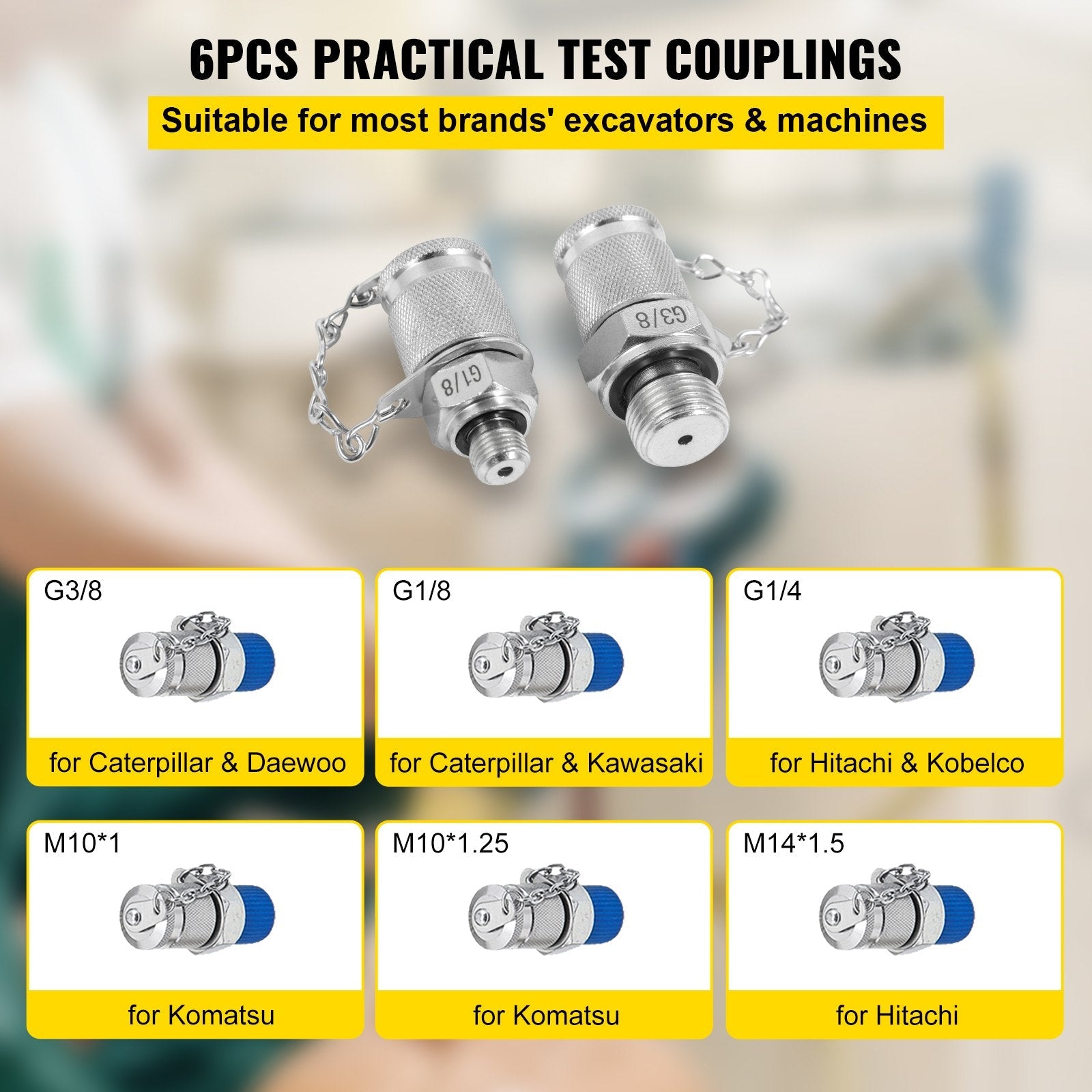 VEVOR Hydraulic Pressure Test Kit 25/40/60MPa, Hydraulic Test Gauge Kit with 6 Couplings, Hydraulic Gauge Kit Made of 304 Stainless Steel, for Excavator Construction Machinery, Green