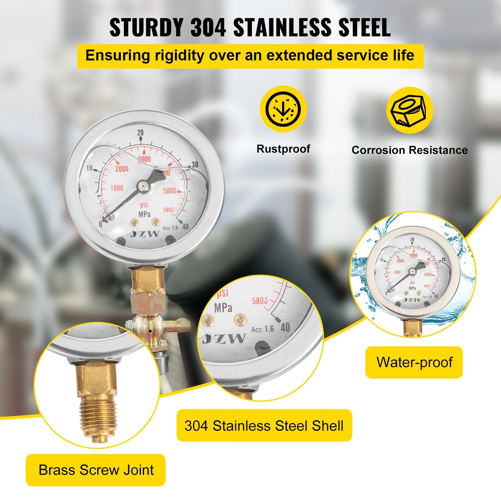 VEVOR Hydraulic Pressure Test Kit 25/40/60MPa, Hydraulic Test Gauge Kit with 6 Couplings, Hydraulic Gauge Kit Made of 304 Stainless Steel, for Excavator Construction Machinery, Green