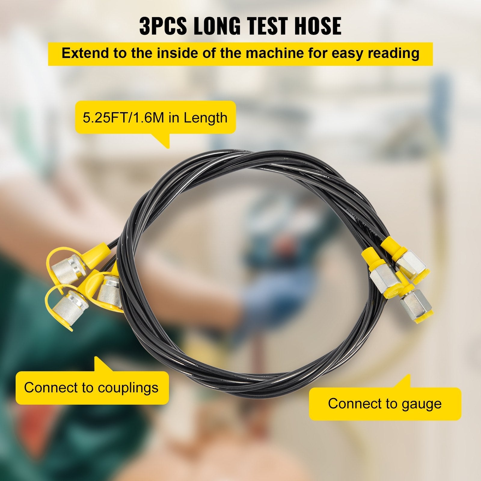 VEVOR Hydraulic Pressure Test Kit 25/40/60MPa, Hydraulic Test Gauge Kit with 6 Couplings, Hydraulic Gauge Kit Made of 304 Stainless Steel, for Excavator Construction Machinery, Green