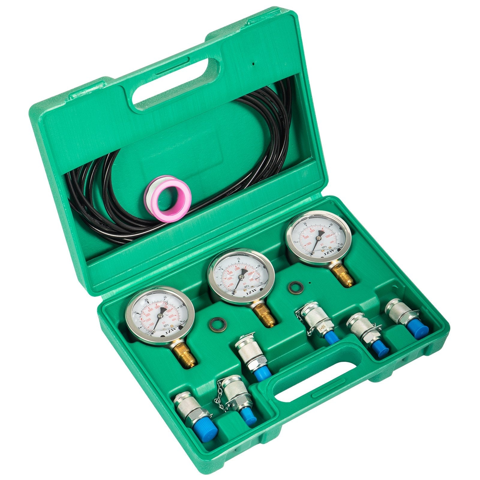 VEVOR Hydraulic Pressure Test Kit 25/40/60MPa, Hydraulic Test Gauge Kit with 6 Couplings, Hydraulic Gauge Kit Made of 304 Stainless Steel, for Excavator Construction Machinery, Green