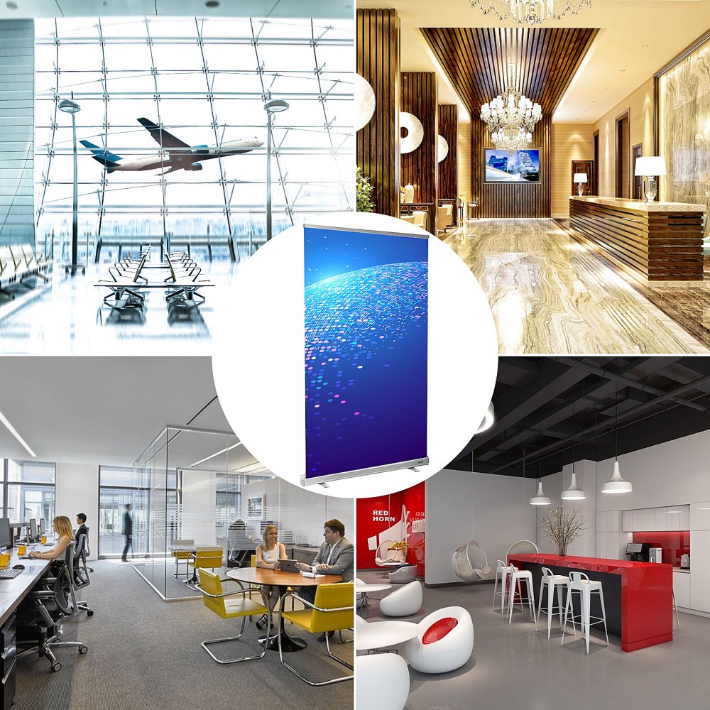 VEVOR Floor Standing Sneeze Guard, 48\"x80\" Roll Up Banner Stand, Portable Pull-Out Standing Divider, Stand Roll Up Banner for Cafe, Office, Cashier, Store, Restaurant, Classroom and Receptionist