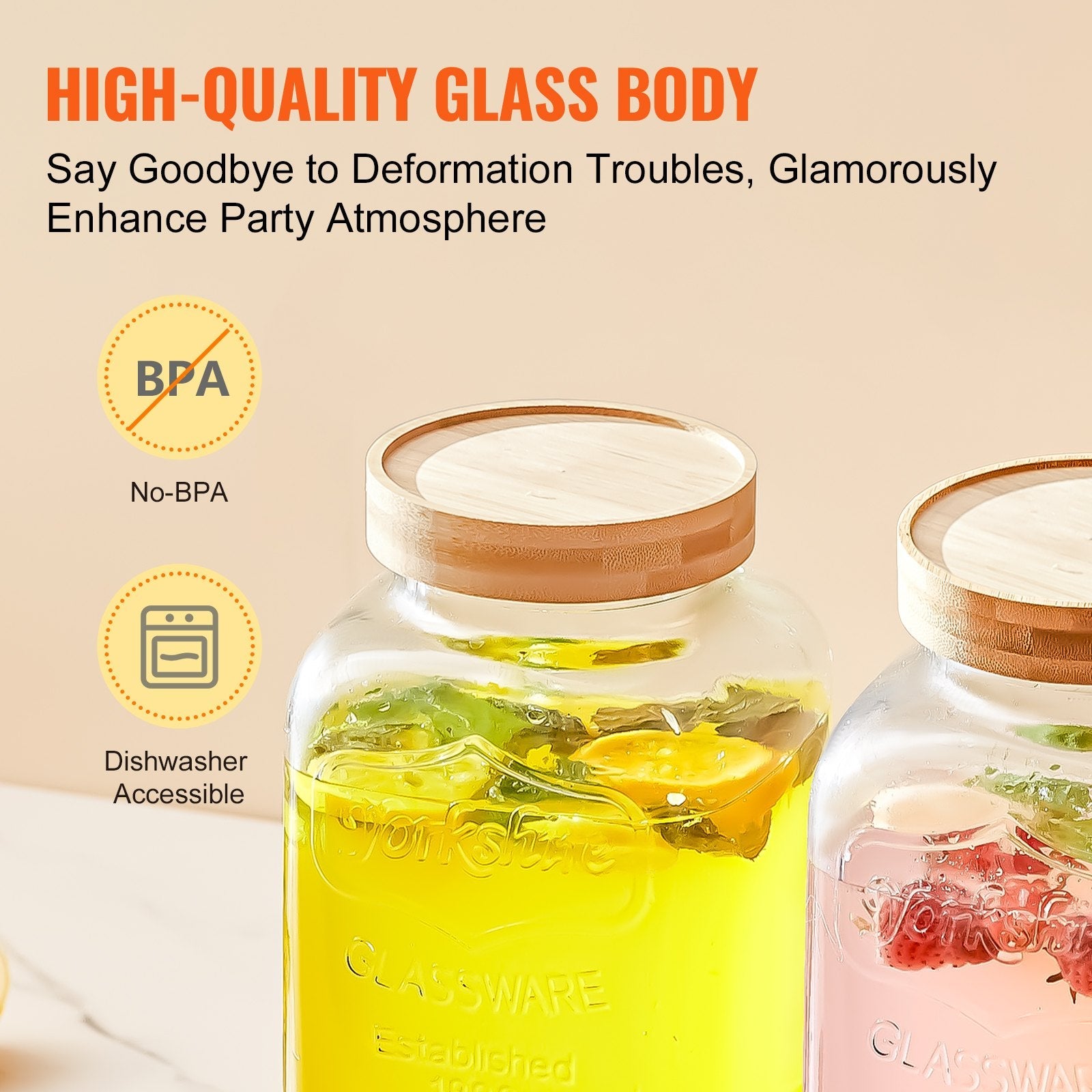 VEVOR Beverage Dispenser, 1 Gallon Drink Dispensers for Parties, Glass Juice Dispenser with Stand, Stainless Steel Spigot, Iced Tea Lemonade Juice Water Dispenser, for Restaurants, Hotels, Parties