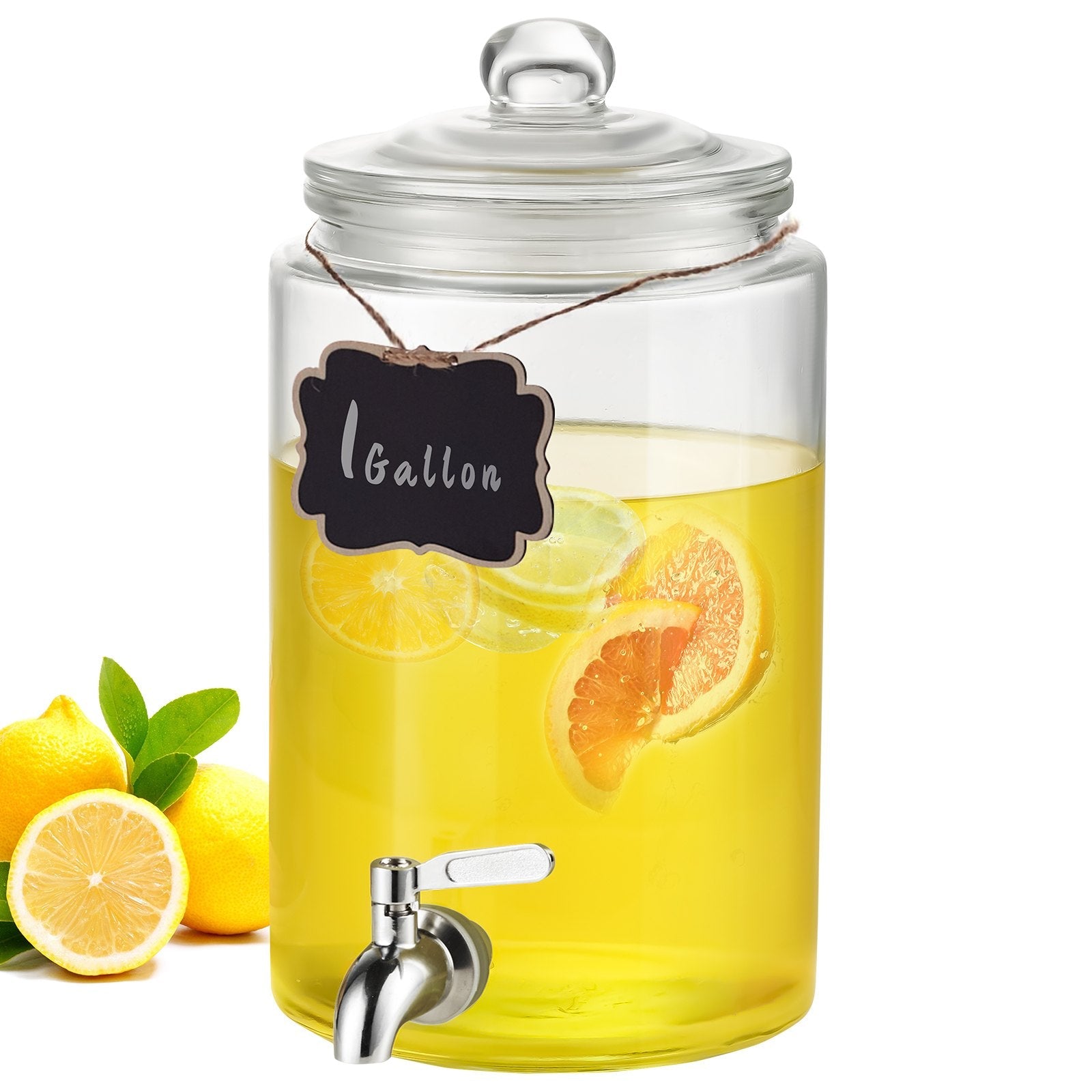 VEVOR Beverage Dispenser, 1 Gallon Drink Dispensers for Parties, Glass Juice Dispenser with Stainless Steel Spigot, Iced Tea Lemonade Juice Water Dispenser, for Restaurants, Hotels, Parties