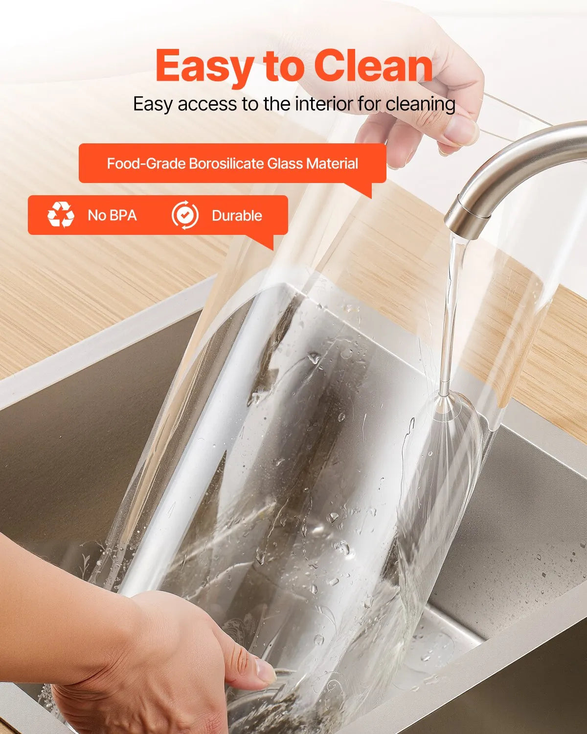 VEVOR Beverage Dispenser, 3.5 Gallon Drink Dispensers for Parties, Glass Juice Dispenser with Wood Stand, Stainless Steel Spigot, Iced Tea Lemonade Juice Water Dispensers for Parties