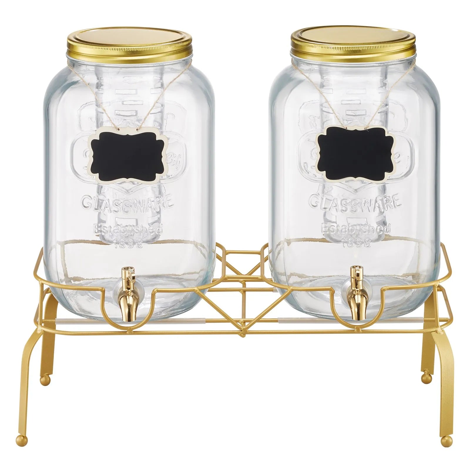VEVOR Beverage Dispenser, 2 Pack 2 Gallon Drink Dispensers for Parties, Glass Juice Dispenser with Metal Stand, Stainless Steel Spigot, Infuser, Iced Tea Lemonade Juice Water Dispensers for Parties