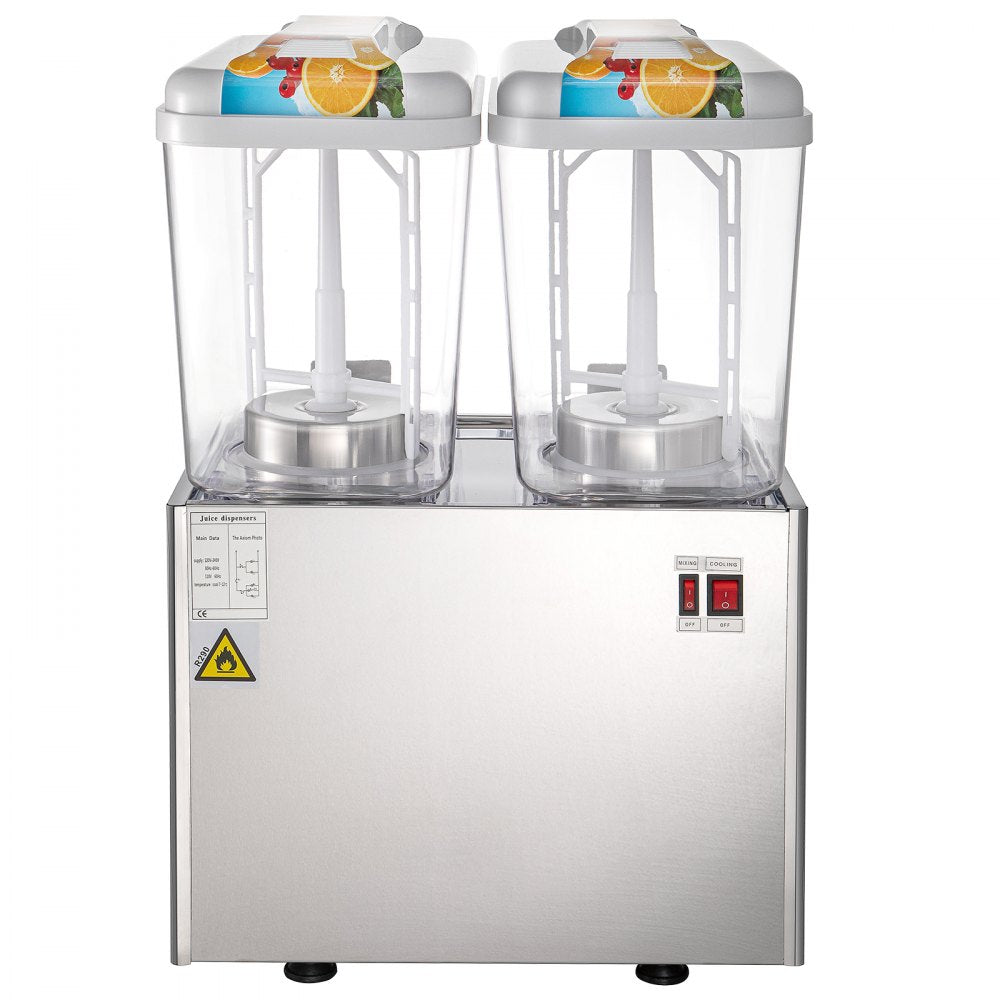 VEVOR 110V Commercial Beverage Dispenser,9.5 Gallon 36L 2 Tanks Juice Dispenser Commercial,18 Liter Per Tank 300W Stainless Steel Food Grade Material Ice Tea Drink Dispenser Equipped with Thermostat C