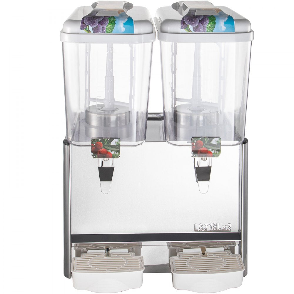VEVOR 110V Commercial Beverage Dispenser,9.5 Gallon 36L 2 Tanks Juice Dispenser Commercial,18 Liter Per Tank 300W Stainless Steel Food Grade Material Ice Tea Drink Dispenser Equipped with Thermostat C