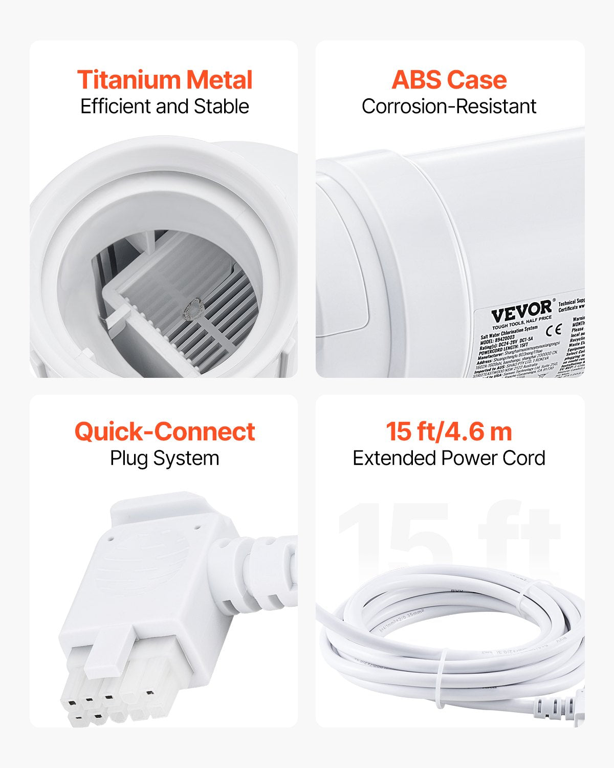 VEVOR Salt Water Chlorinator System W3T-Cell-9 for In-Ground Pool 25000 Gallons