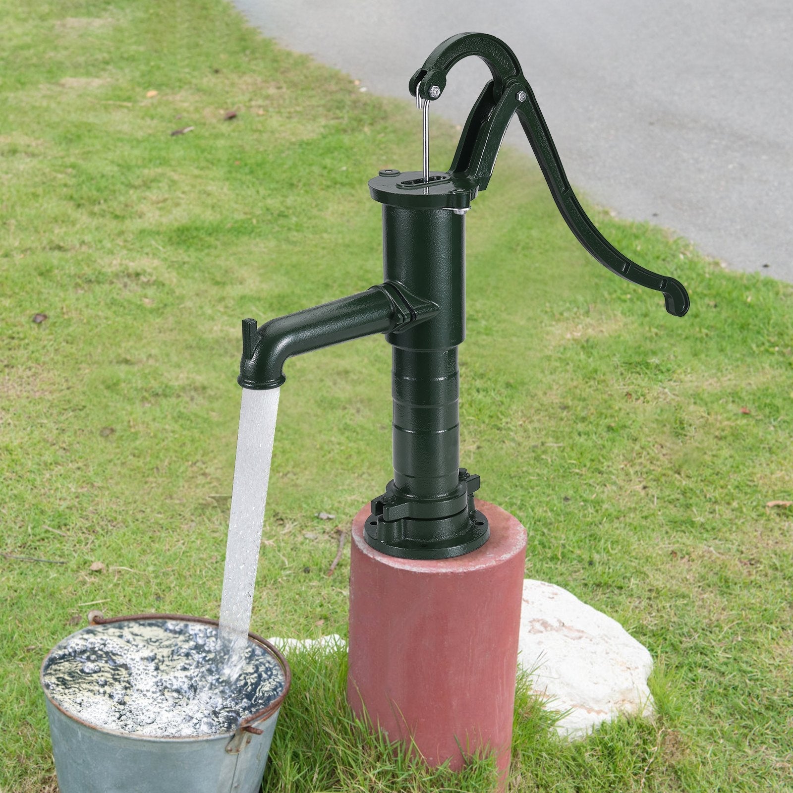 VEVOR Antique Well Hand Pitcher Pump, 22 ft Maximum Lift, Cast Iron Manual Hand Water Pump with Ergonomic Handle G1-5/8" Easy Installation, Old Fashioned for Outdoor Home Yard Garden Pond Farm, Green