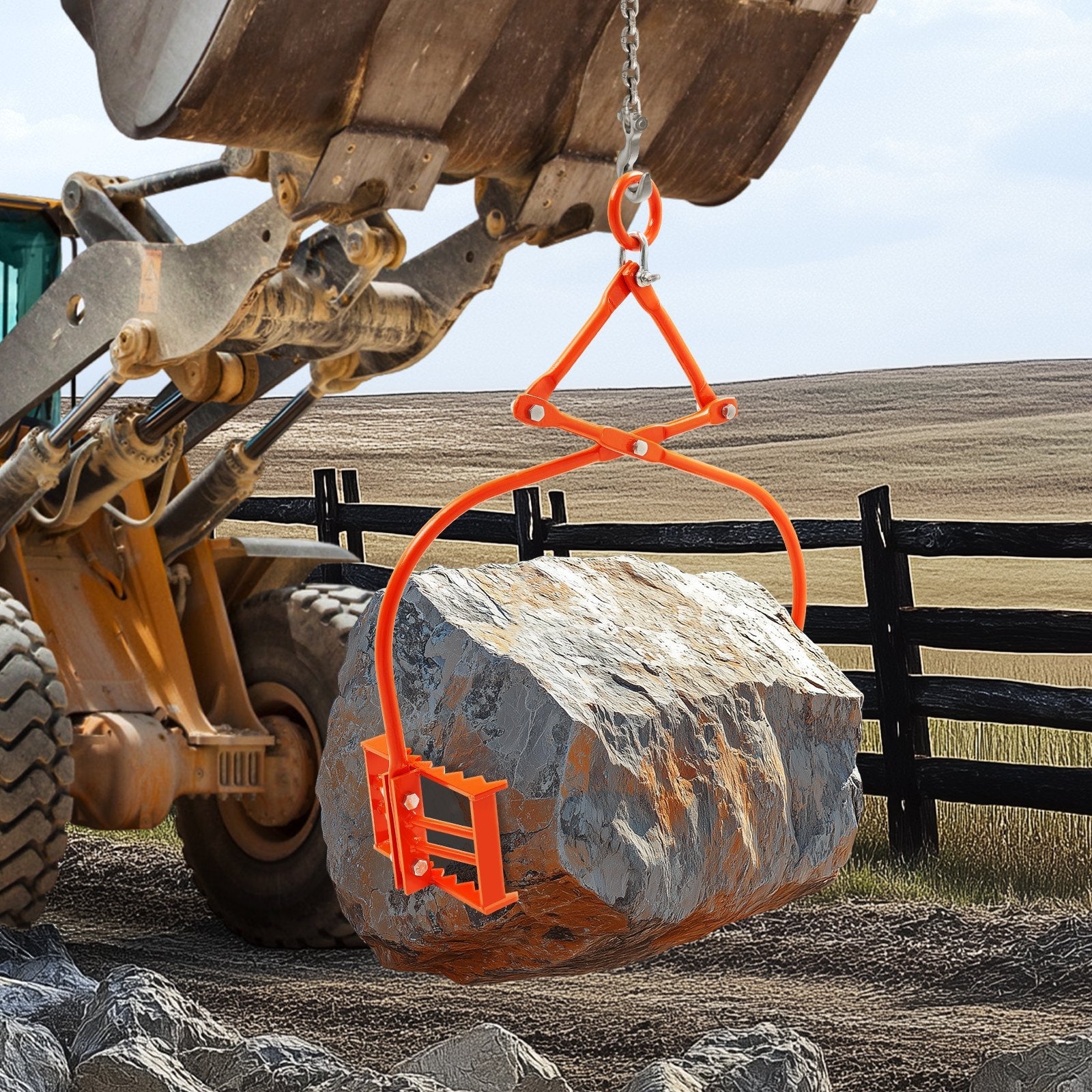 VEVOR 24in Stone Lifting Tongs 2 Claw Steel Rock Tongs Swivel Log Grapple