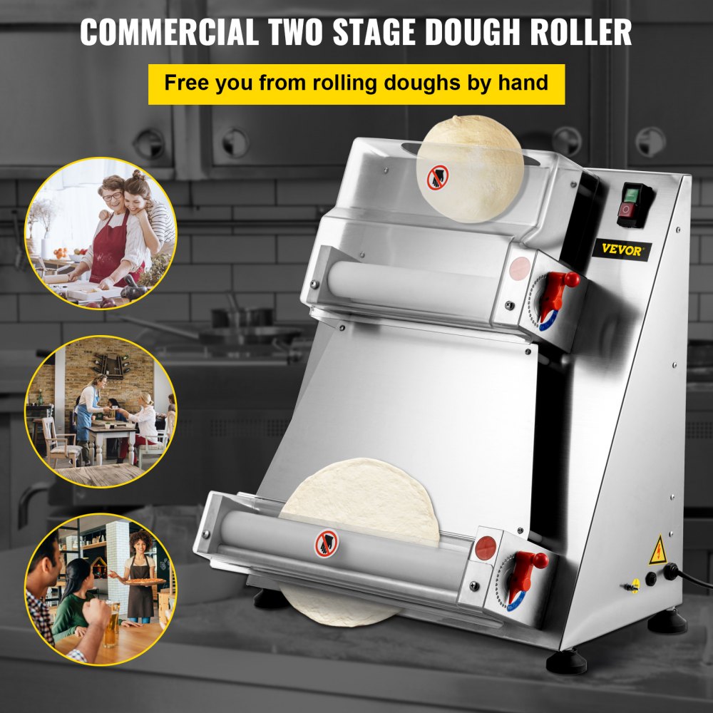 VEVOR Stainless Steel Electric Pizza Dough Roller, Max 16'' Pizza Dough Roller Sheeter, 370W Automatic Pizza Dough Roller, Suitable for Noodle Pizza Bread and Pasta Maker Equipment