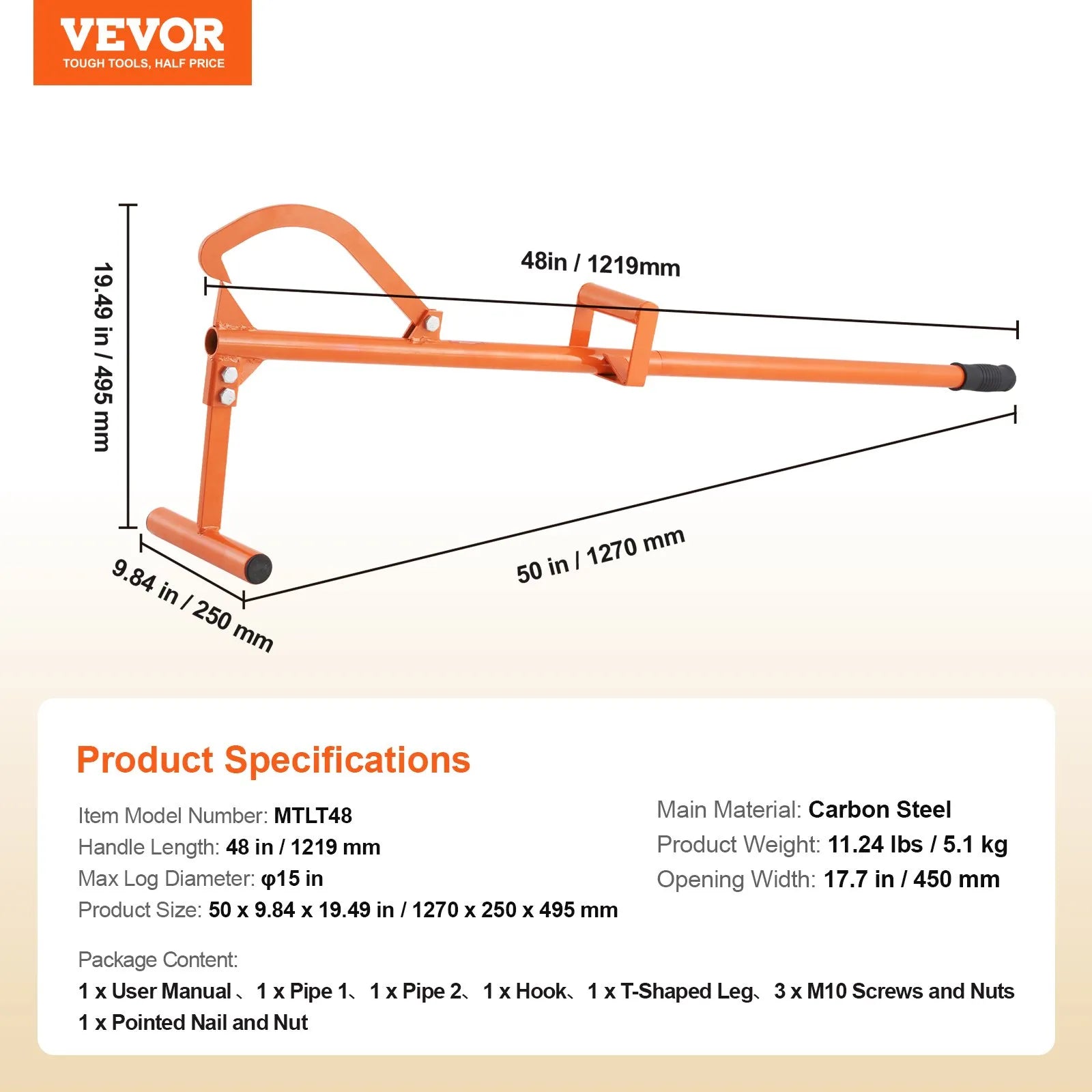 VEVOR Timberjack Log Lifter 4 in 1 Log Roller 46.5 in Logging Forestry Multitool
