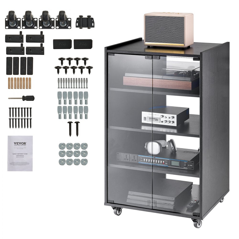 VEVOR 5-Tier AV Media Stand with Wheels Wooden Audio-Video Media Stand Black