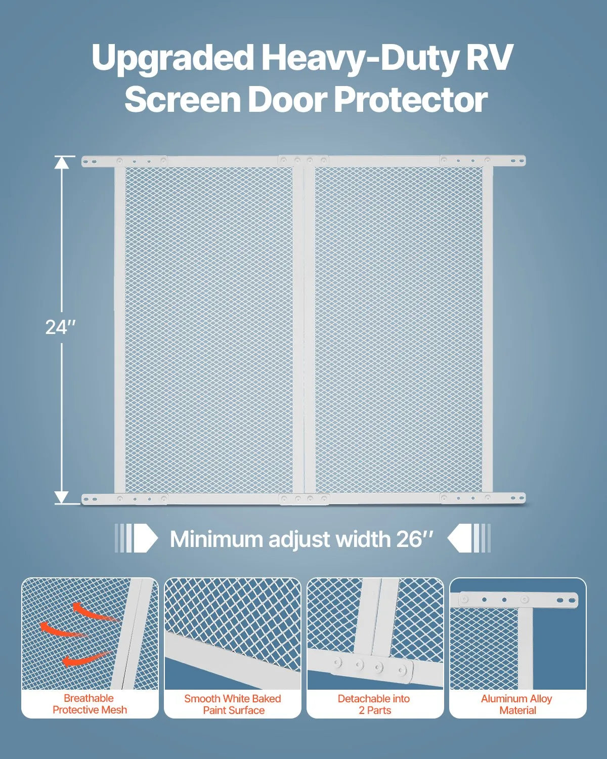 VEVOR RV Screen Door Protector 24 x 26 in Door Grille for Pet Protection White