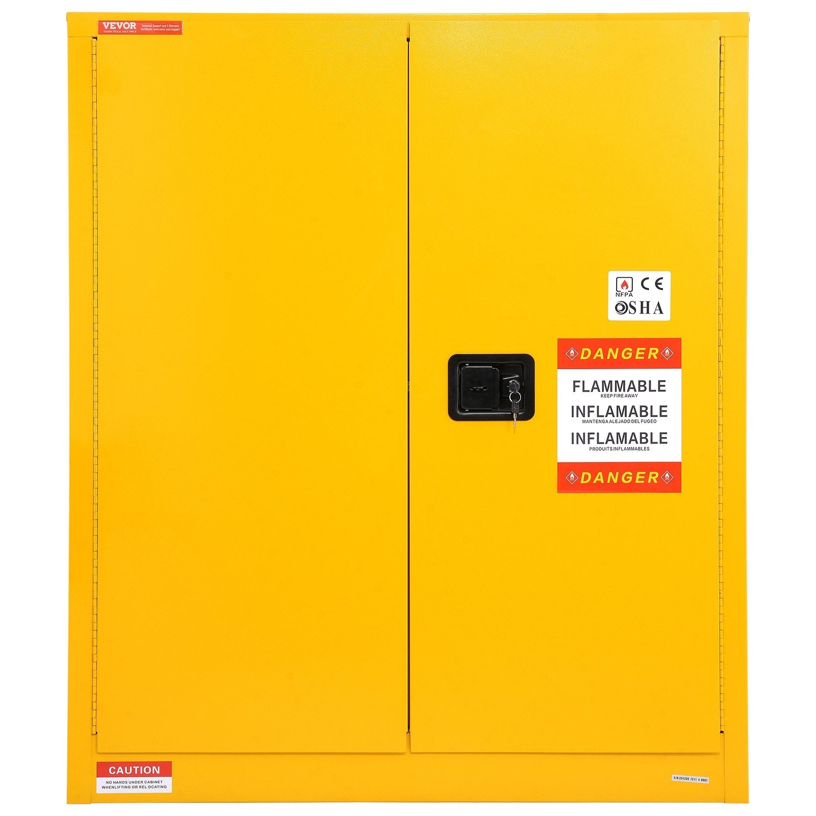 VEVOR Flammable Safety Cabinet, 30 Gal, Cold-Rolled Steel Flammable Liquid Storage Cabinet, 43.1x18.1x50.1 in Explosion Proof with 1 Adjustable Shelf 2 Manual Closing Doors for Industrial Use, Yellow