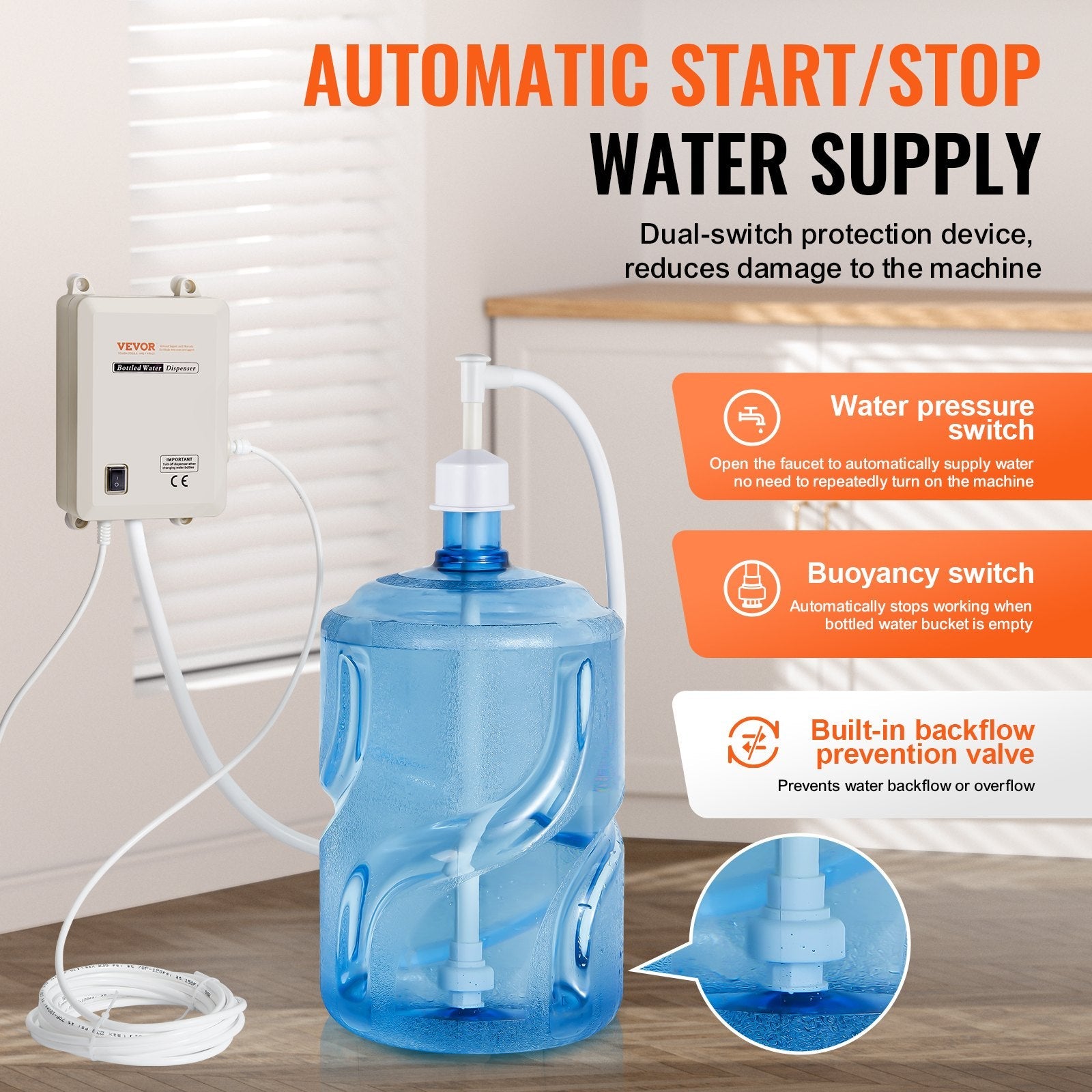VEVOR Pump 115 with US Plug Perfect for 5 Gallon Voltage White Single Outlet, Bottled Water Dispensing System