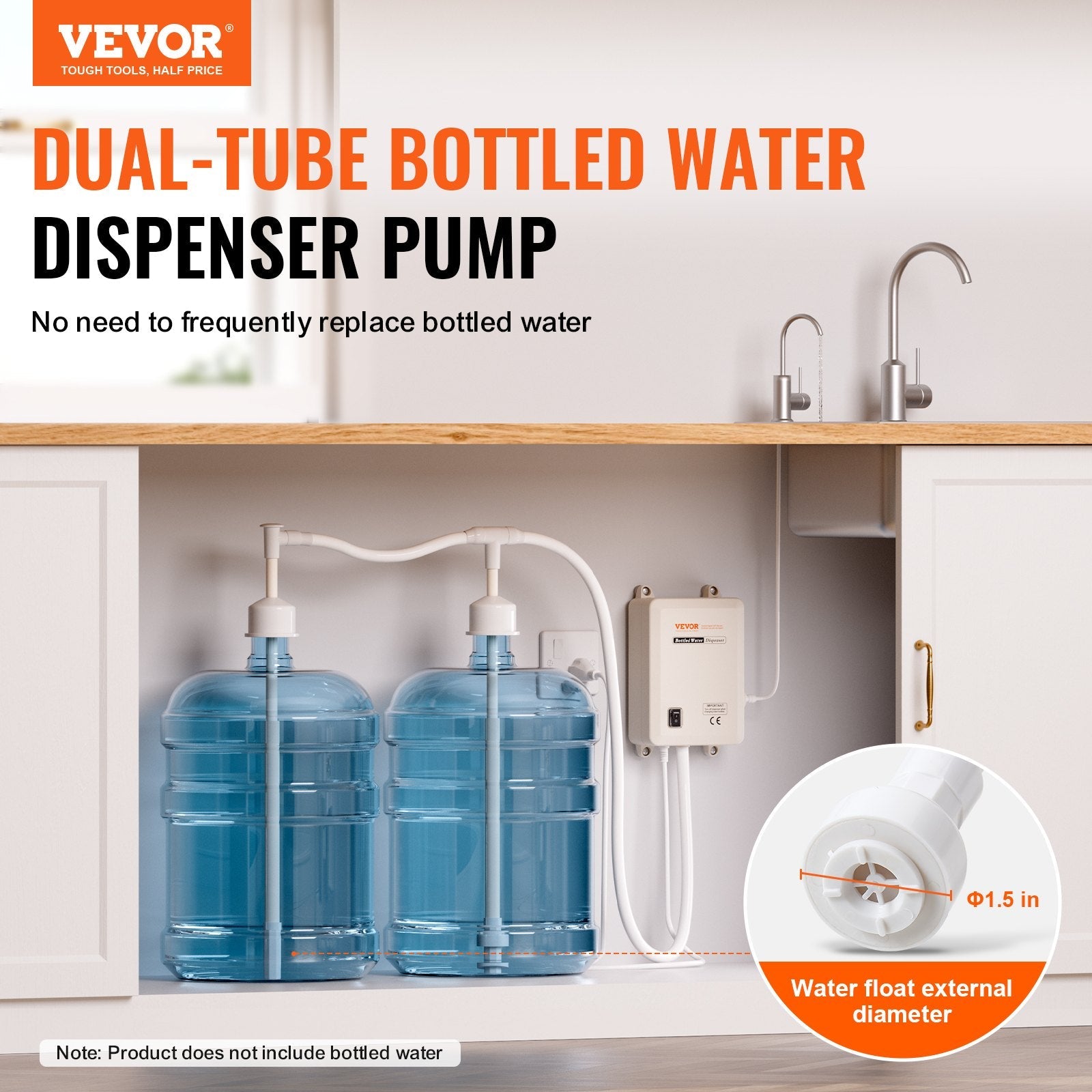 VEVOR Bottled Water Dispensing System 20 ft Water Dispensing Pump System with US Plug 115V AC Perfect for 5 Gallon Bottle (Dual Inlet) Bottled Water Dispensing System 20 ft with with US Plug 115V AC P