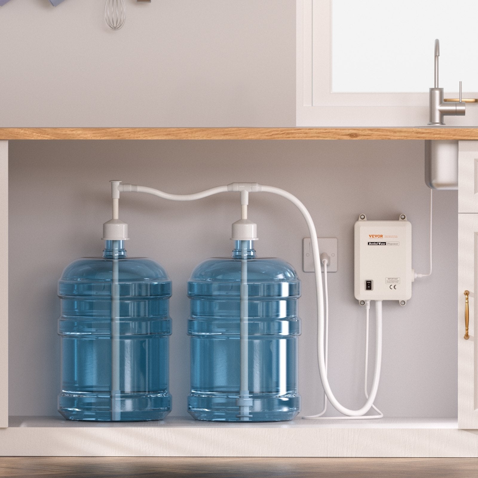 VEVOR Bottled Water Dispensing System 20 ft Water Dispensing Pump System with US Plug 115V AC Perfect for 5 Gallon Bottle (Dual Inlet) Bottled Water Dispensing System 20 ft with with US Plug 115V AC P