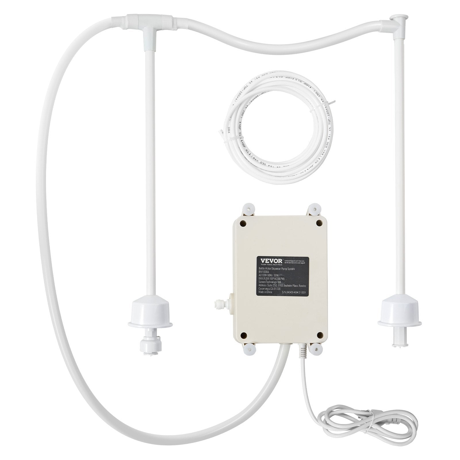 VEVOR Bottled Water Dispensing System 20 ft Water Dispensing Pump System with US Plug 115V AC Perfect for 5 Gallon Bottle (Dual Inlet) Bottled Water Dispensing System 20 ft with with US Plug 115V AC P