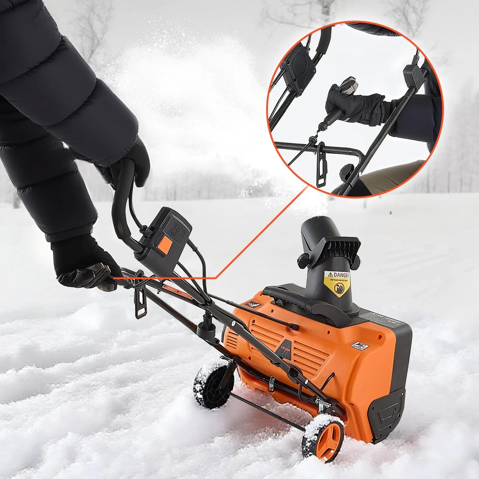 VEVOR Electric Snow Blower, 20 inch 15A Corded Snow Thrower with Dual LED Headlights & 180° Rotating Chute, 25FT Throwing Distance, 12" Depth Clearing, Walk-Behind Snowblower for Driveway Sidewalk