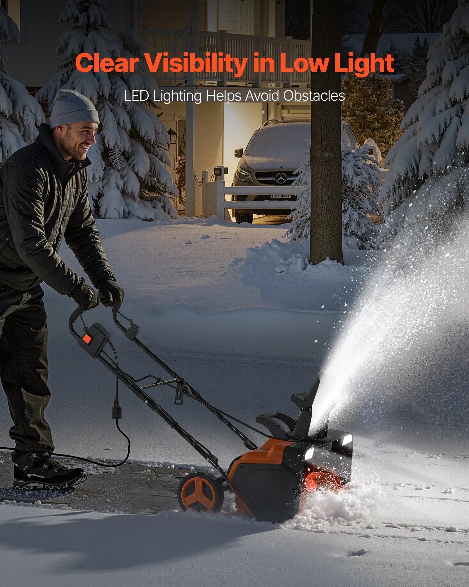 VEVOR Electric Snow Blower, 23 inch 15A Corded Snow Thrower with Dual LED Headlights & 180° Rotating Chute, 25FT Throwing Distance, 12" Depth Clearing, Walk-Behind Snowblower for Driveway Sidewalk