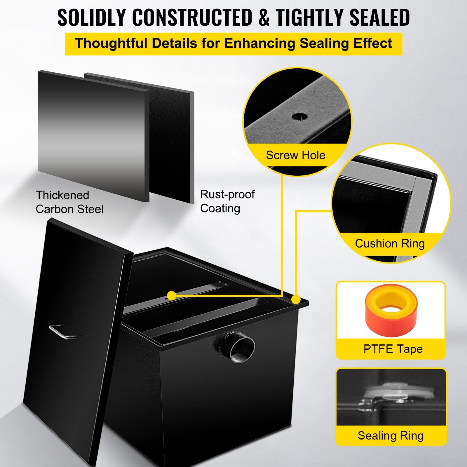 VEVOR Commercial Grease Interceptor 7 GPM Commercial Grease Trap 14 LB Grease Interceptor Carbon Steel Grease Trap with Side Water Inlet Under Sink Grease Trap for Restaurant Factory Home Kitchen