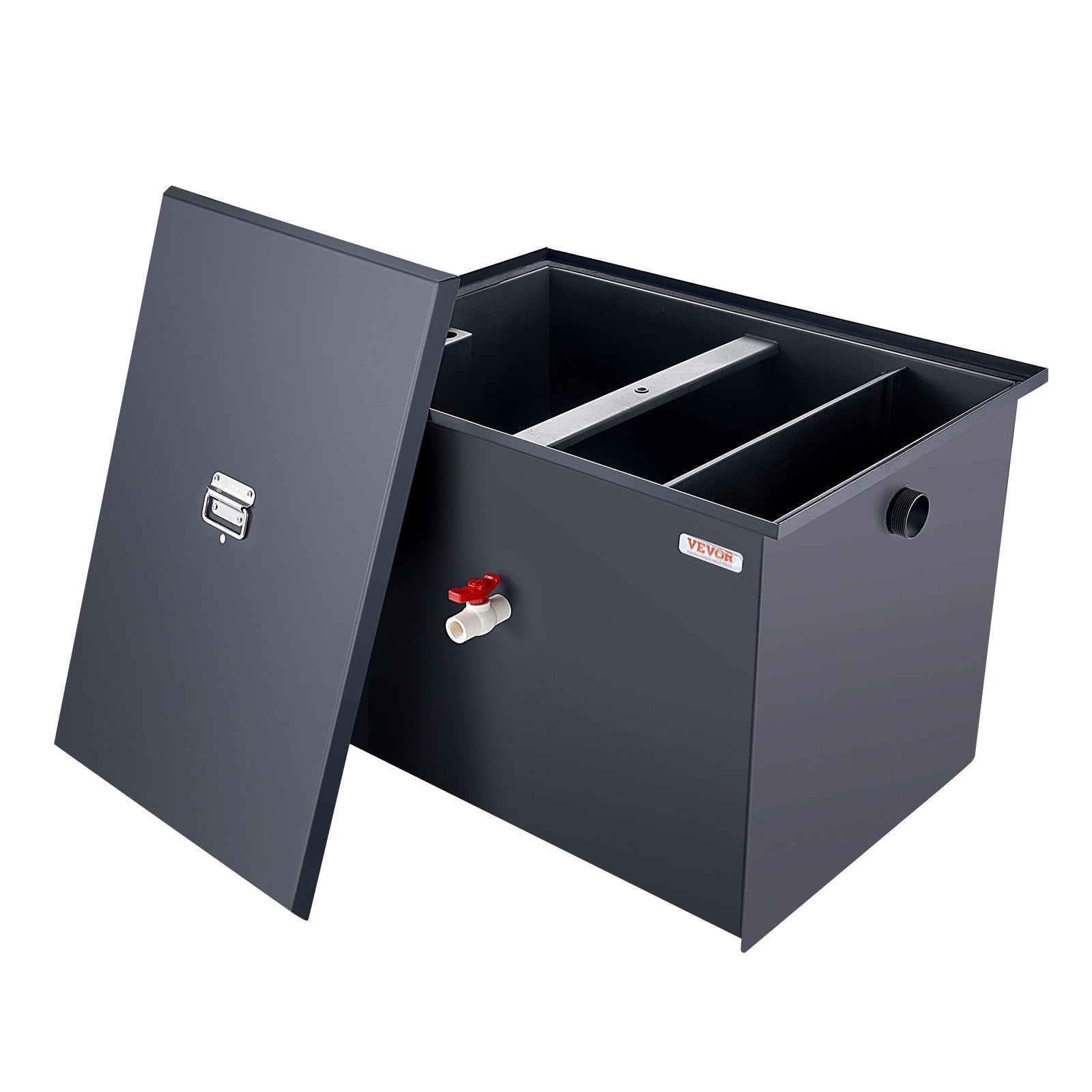 VEVOR Commercial Grease Trap, 40 LBS Grease Interceptor, Side Inlet Interceptor, Under Sink Carbon Steel Grease Trap, 15.2 GPM Waste Water Oil-water Separator, for Restaurant Canteen Home Kitchen