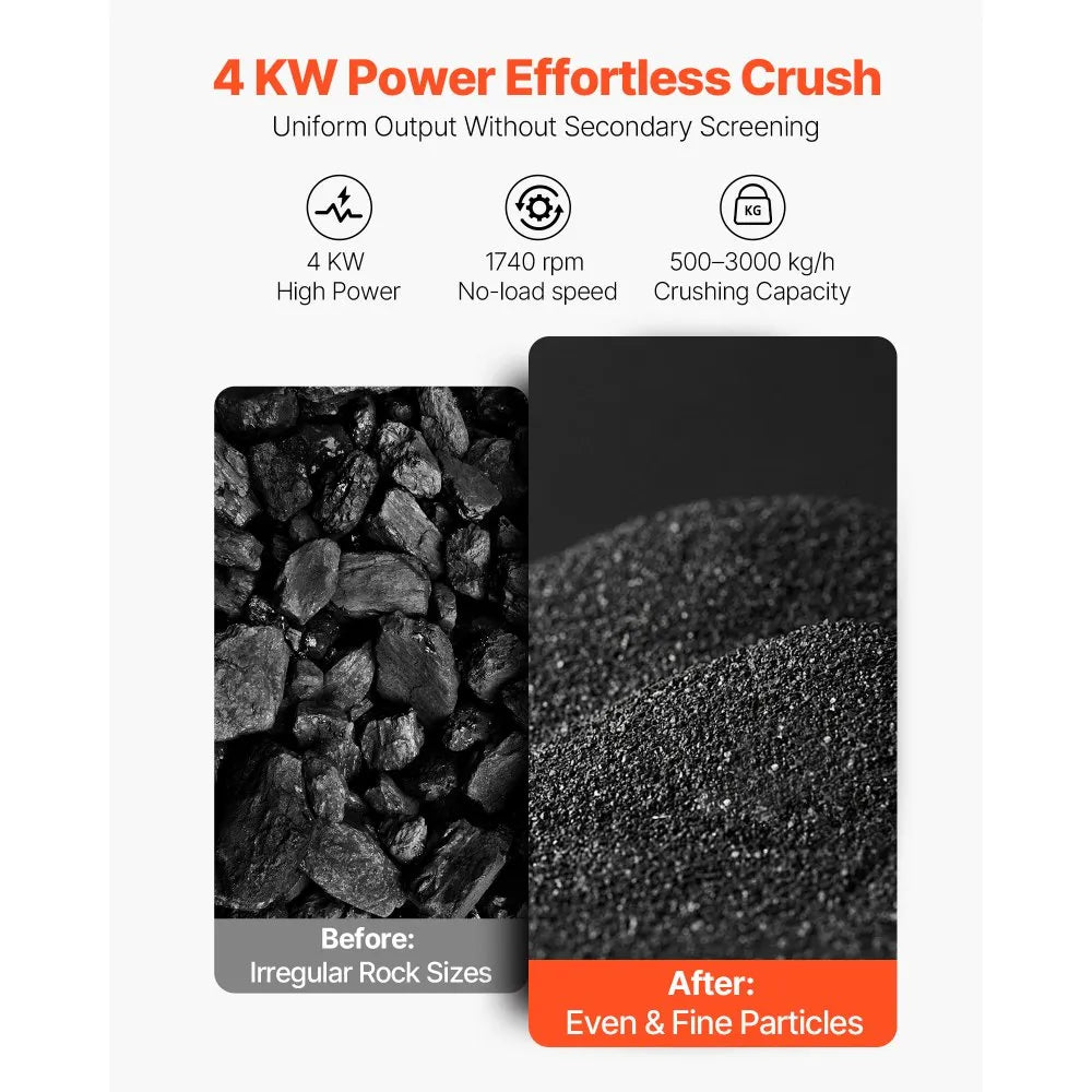 VEVOR Jaw Crusher Machine, 4KW High Power Rock Stone Crush Machine, 7.87 x 9.65 inch Feeding Port, 1740 RPM Speed Stone Shatter Grinder, Electric Stone Shatter 220V, for Rock Coal Glass Bottle