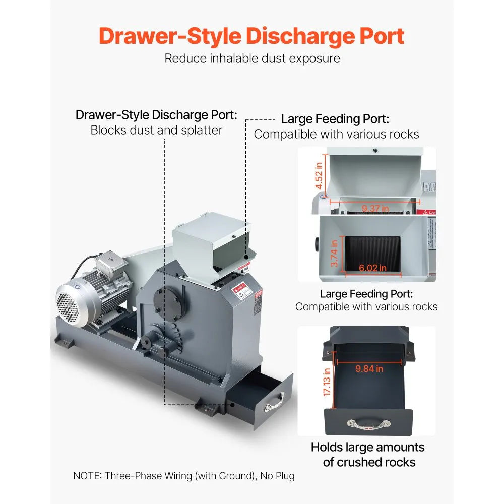 VEVOR Jaw Crusher Machine, 4KW High Power Rock Stone Crush Machine, 7.87 x 9.65 inch Feeding Port, 1740 RPM Speed Stone Shatter Grinder, Electric Stone Shatter 220V, for Rock Coal Glass Bottle