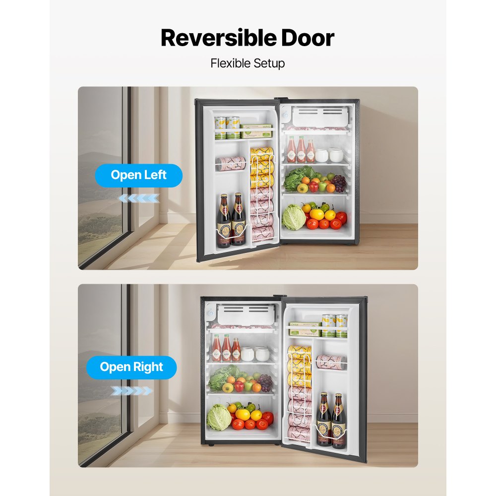 Mini Fridge, 3.2 Cu. Ft. Compact Single Door Refrigerator with Adjustable Temperature, Glass Shelf & Reversible Door, Stainless Steel