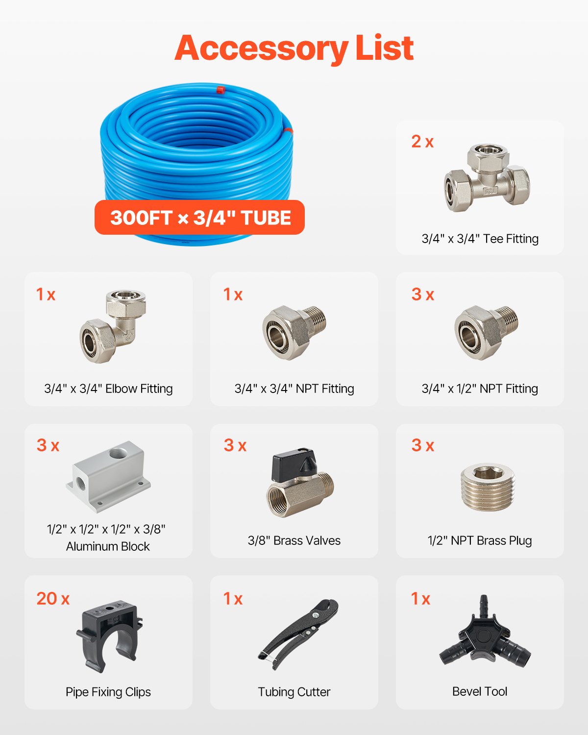 VEVOR Air Compressor Line Kit 3/4'' x 300FT HDPE/Aluminum Air Piping System Blue