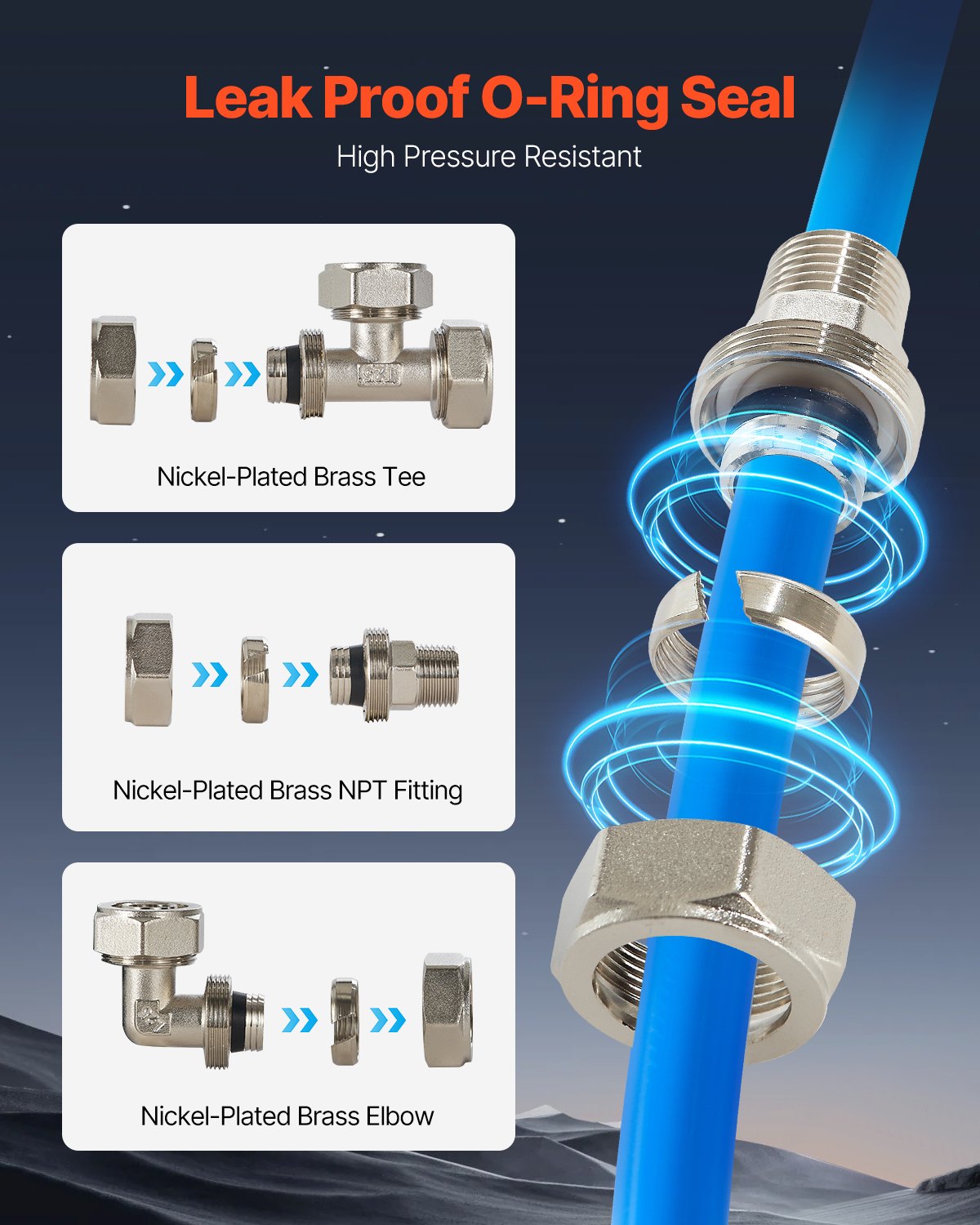 VEVOR Air Compressor Line Kit 3/4'' x 300FT HDPE/Aluminum Air Piping System Blue